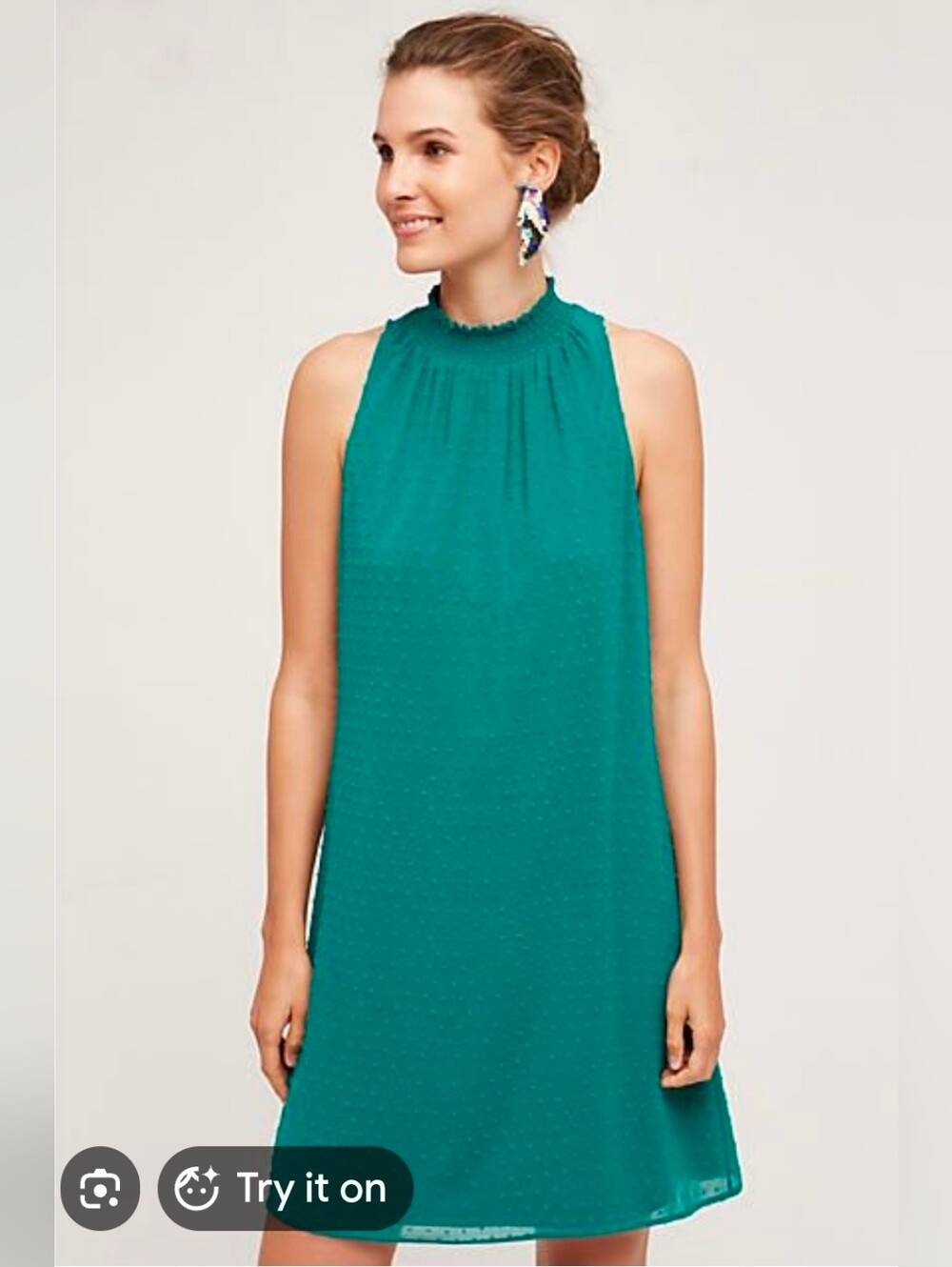 Anthropologie Green Sleeveless Swiss Dot Shift Dress - Size M